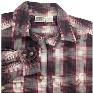 Palmetto's Women's Plaid Flannel Button Up Shirt Long Sleeve Casual Top Burgundy